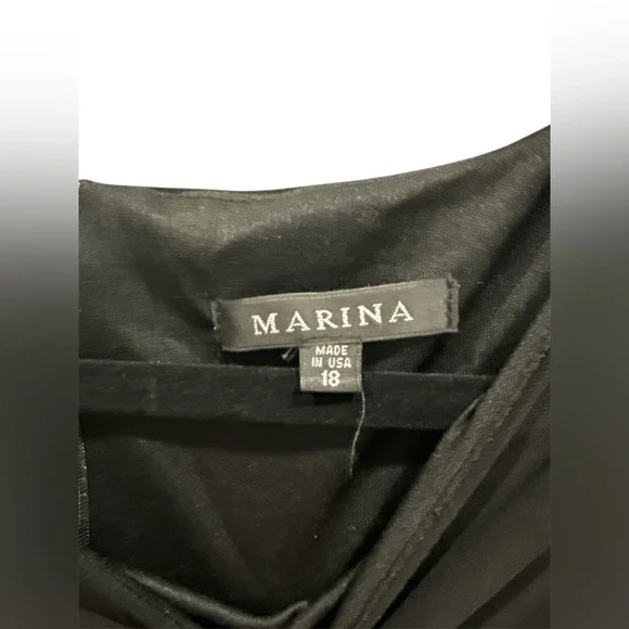 NWT Marina boat neck jersey long beaded sleeve back slit sheath black Dress - Picture 9 of 11